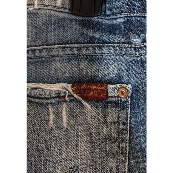 7 for All Mankind Womens Crop Straight Leg  Distressed Blue Denim Jean 29 - Picture 8 of 12